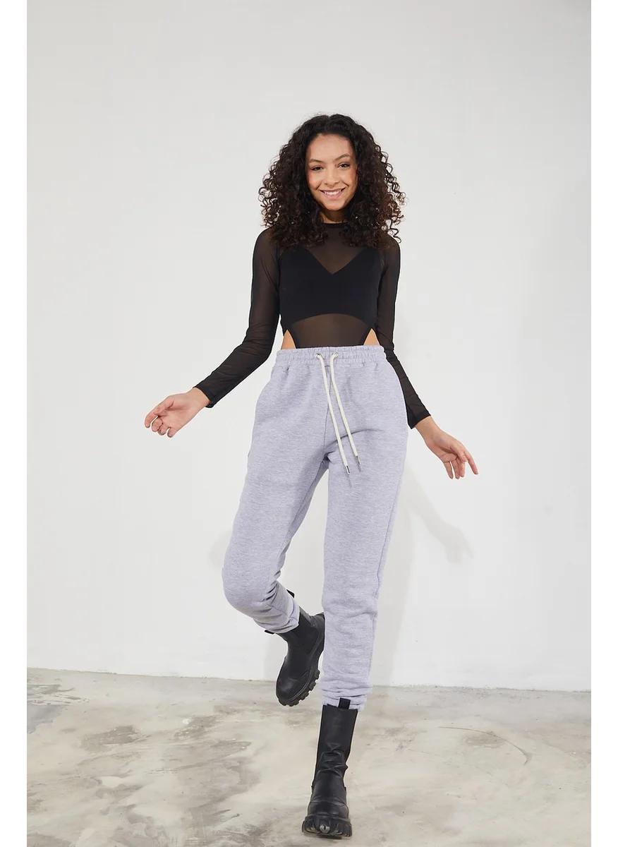 Twenty3 Women's Basic 3 Thread Raised Elastic Legs Thick Jogger Sweatpants