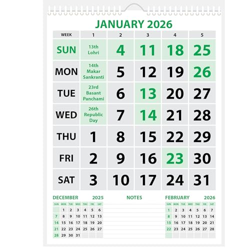 LAURET BLANC 2026 Wall Calendar -14.75" X 20" for Home & Office, Holidays Mentioned, 150GSM Art Paper (A) - Image 1