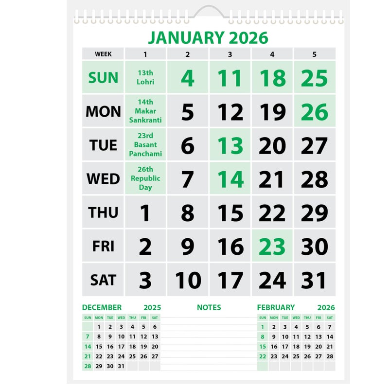 LAURET BLANC 2026 Wall Calendar -14.75" X 20" for Home & Office, Holidays Mentioned, 150GSM Art Paper (A) - Image 3