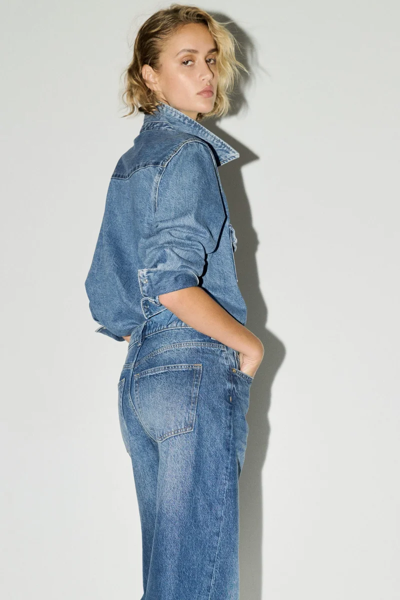 اتش اند ام جينز بقصّة أرجل واسعة وخصر عادي