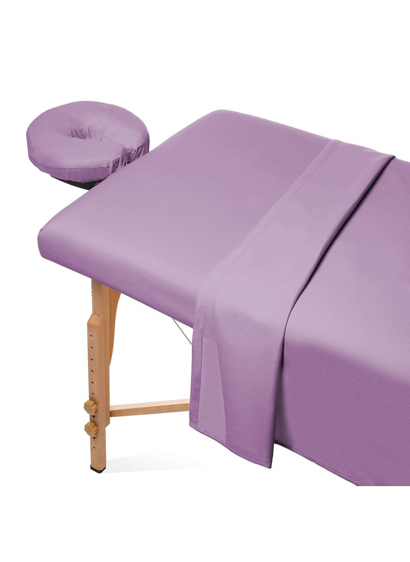 Saloniture - Saloniture 3Piece Microfiber Massage Table Sheet Set  Premium Facial Bed Cover  Includes Flat and Fitted Sheets with Face Cradle Cover  Lavender - Image 1