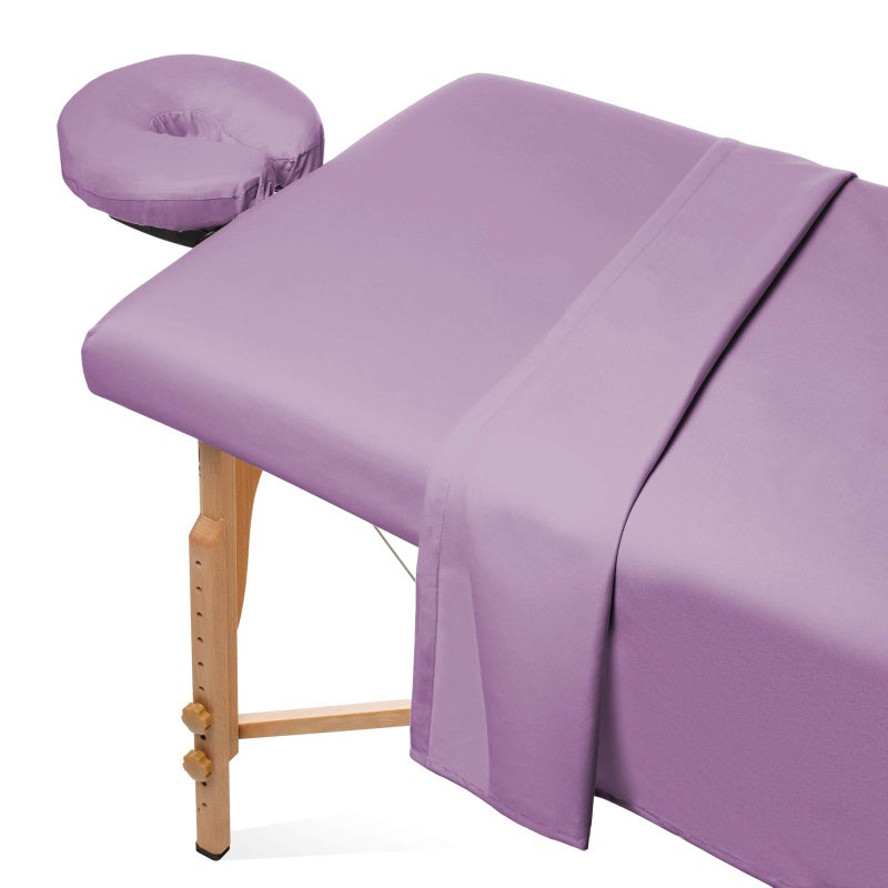 Saloniture مجموعة شراشف طاولة المساج من سالونيتيور 3 قطع من الألياف الدقيقة  غطاء سرير الوجه الفاخر  يتضمن شراشف مسطحة ومطابقة مع غطاء وسادة الوجه  لافندر - Image 3
