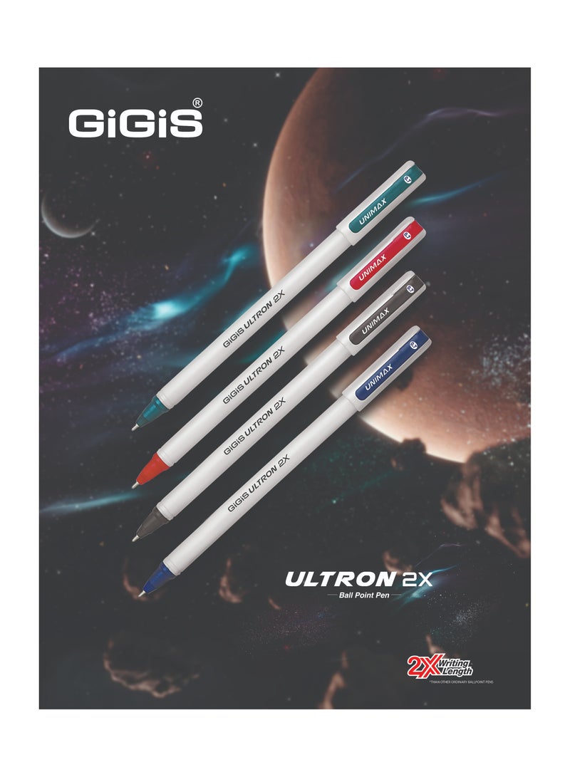 Gigis قلم حبر جاف يونيماكس أولترون 2X برأس 0.7 مم، 50 قطعة، رأس نيكل فضي مع كرة TC (أسود) - Image 2