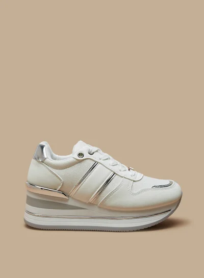 Flora Bella By Shoexpress Womens Solid Panel Detail Sneakers with Chunky Sole and Lace Up Closure