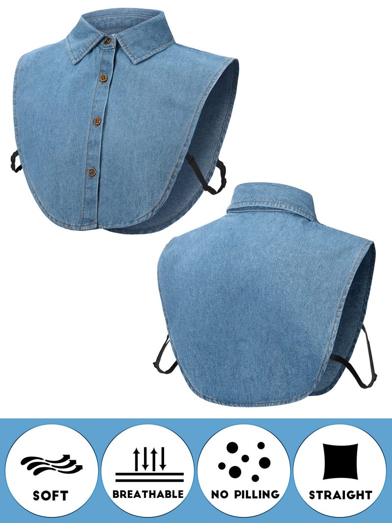 Syhood 4 Pcs Fake Collar Detachable False Dicky Collar Half Shirts Round for Women Outfits Halloween Costume Accessories(Denim Fabric, Cotton,Matte Black, Dark Blue, Light Blue, Sky Blue) - Image 3