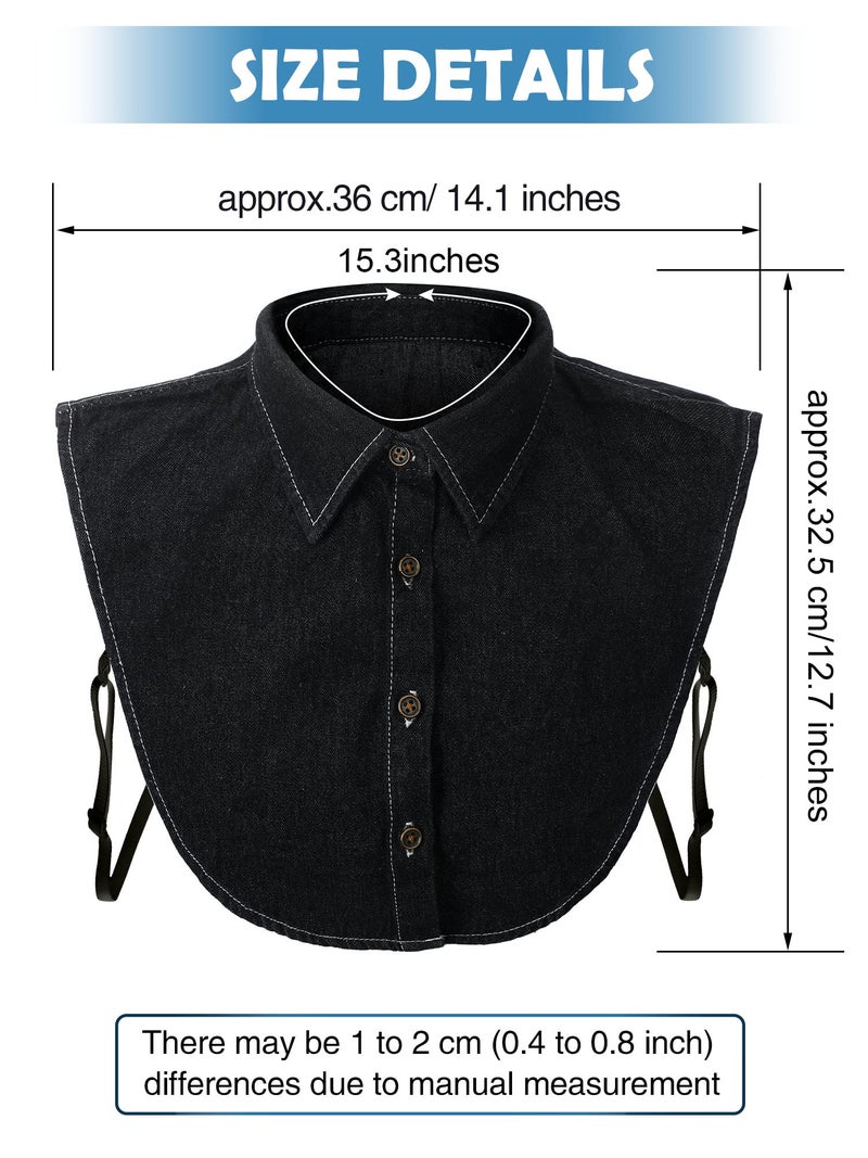 Syhood 4 Pcs Fake Collar Detachable False Dicky Collar Half Shirts Round for Women Outfits Halloween Costume Accessories(Denim Fabric, Cotton,Matte Black, Dark Blue, Light Blue, Sky Blue) - Image 2