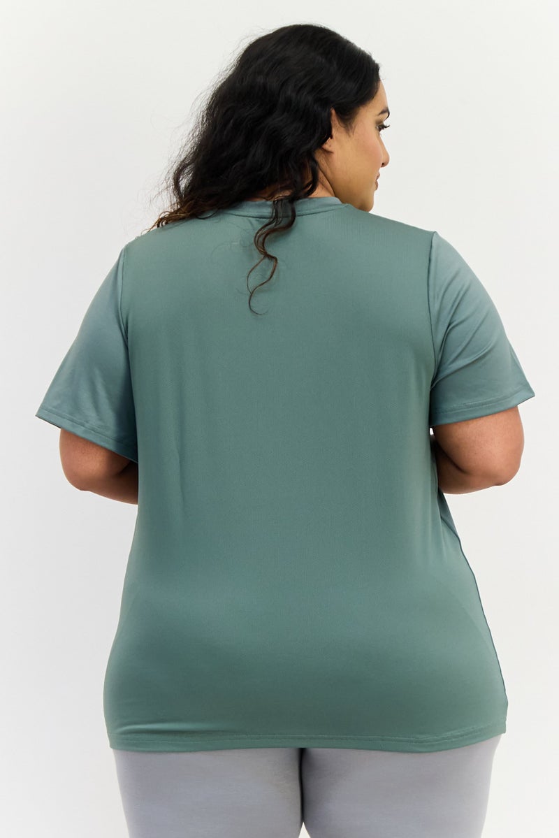 Reebok Women Plus Size Short Sleeve Training T-Shirt, Dark Green - Image 3