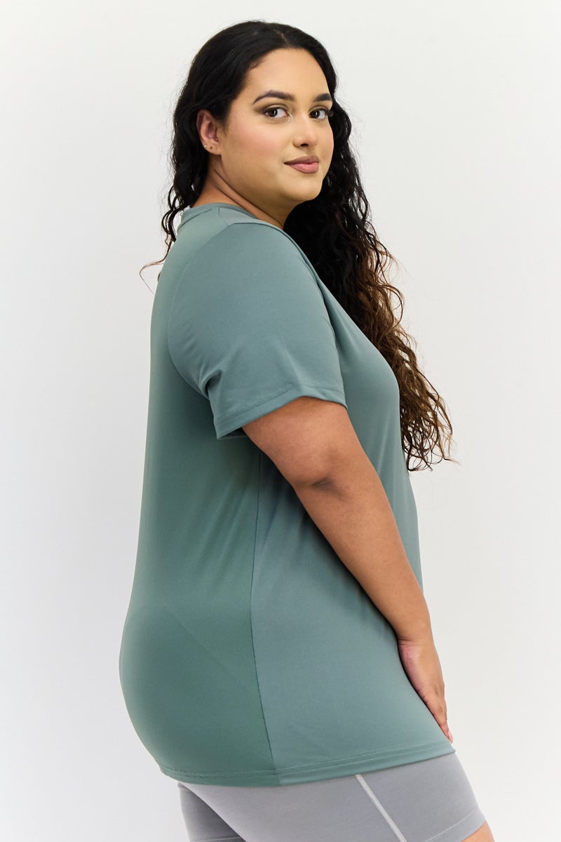 Reebok Women Plus Size Short Sleeve Training T-Shirt, Dark Green - Image 2