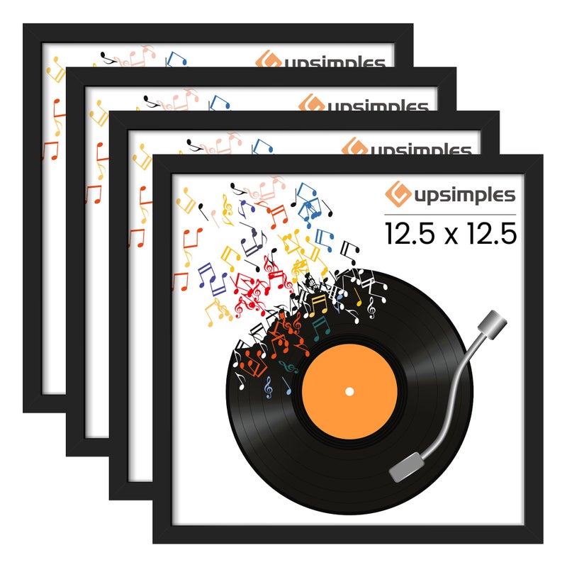 upsimples 12.5x12.5 Record Frame, Vinyl Frames for 12inch Album Cover, Wall Display for Home Decor, Black, 4 Pack - Image 1
