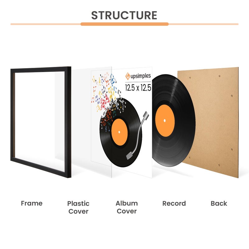 upsimples 12.5x12.5 Record Frame, Vinyl Frames for 12inch Album Cover, Wall Display for Home Decor, Black, 4 Pack - Image 3
