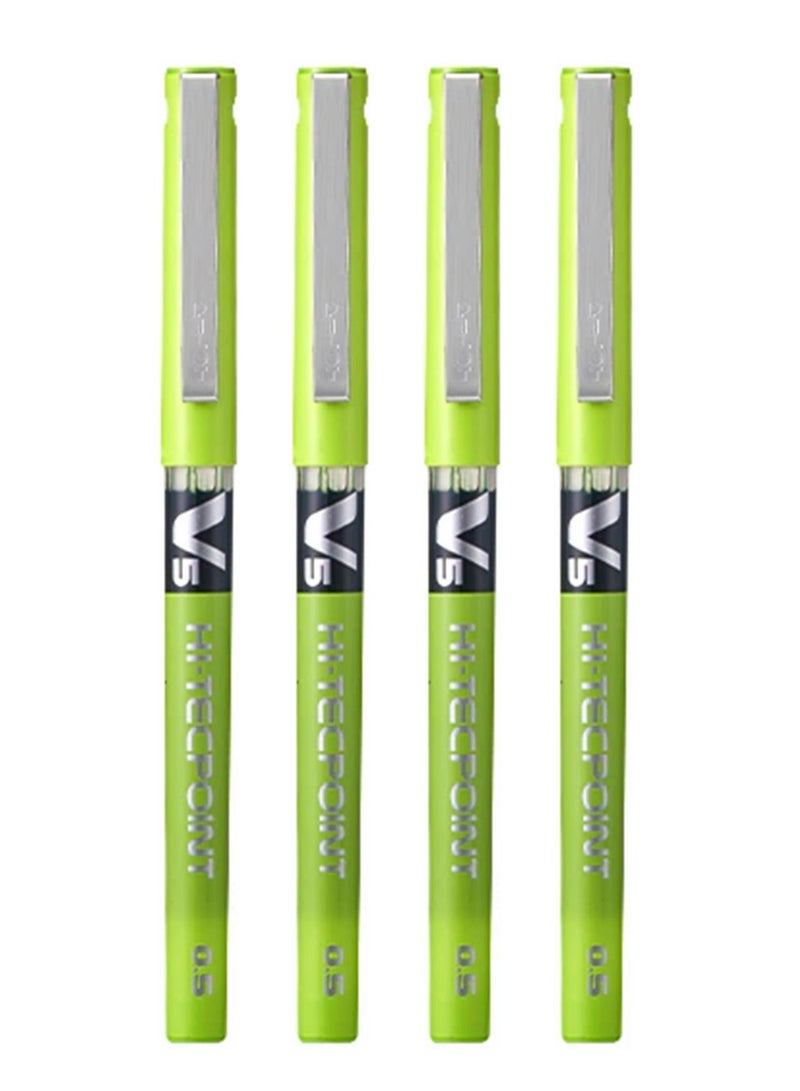 PILOT قلم حبر جاف Hi-tecpoint V5 Fine مكون من 4 قطع، حبر أخضر فاتح - Image 1