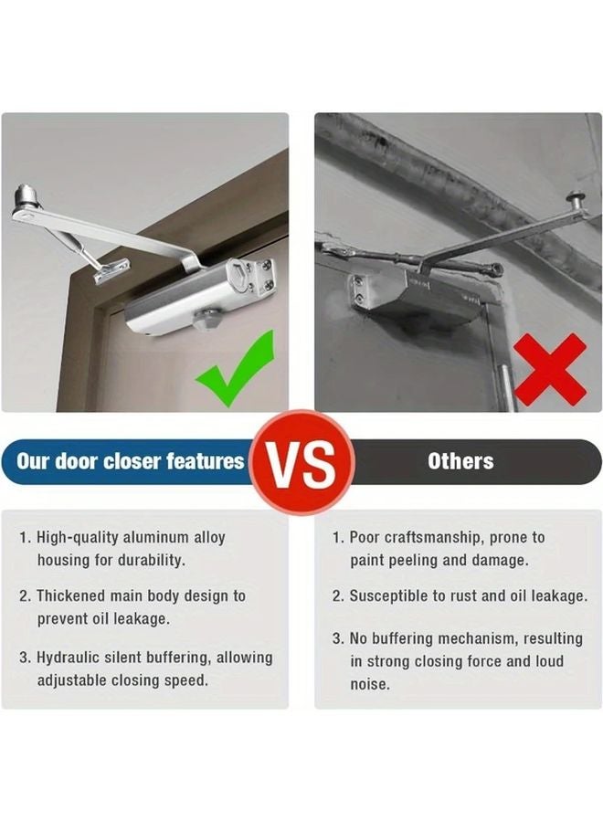 Heavy Duty Automatic Door Closer Commercial Grade Adjustable Tension Silvery Polished Aluminum Finish - Image 5