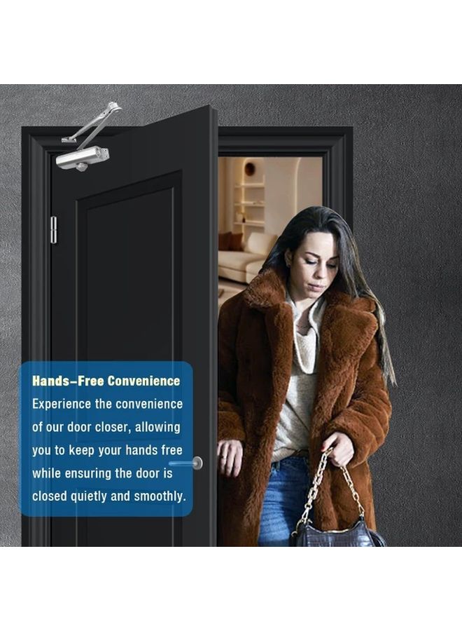 Heavy Duty Automatic Door Closer Commercial Grade Adjustable Tension Silvery Polished Aluminum Finish - Image 3