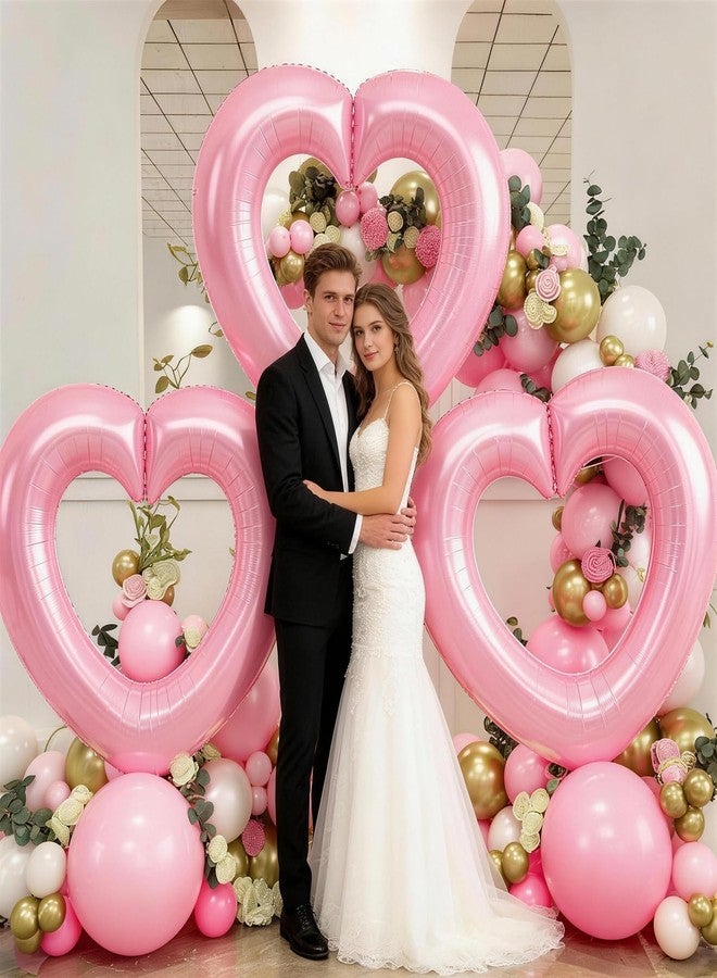 Vibzox Pink Heart Balloons,3Pcs 40Inch Large Hollow Out Heart foil Balloon for Valentine's Day Birthday Wedding Engagement Bridal Showers Anniversary Party Decorations - Image 3