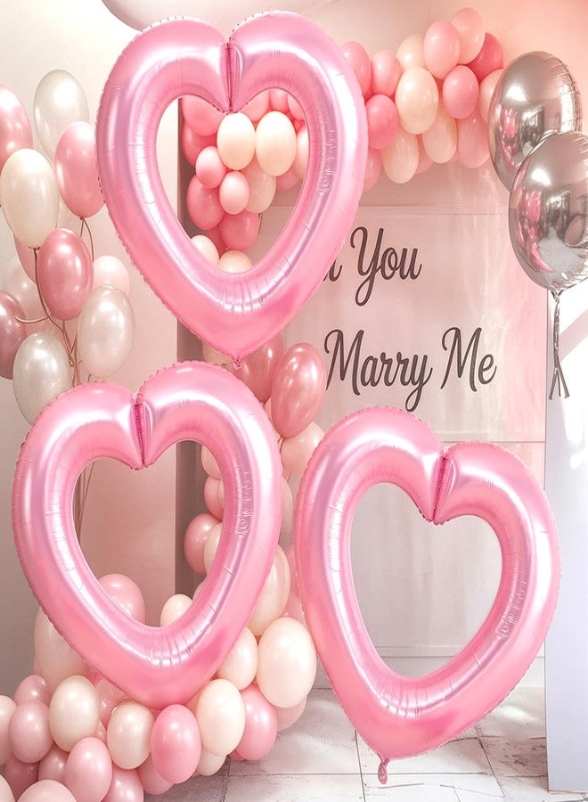 Vibzox Pink Heart Balloons,3Pcs 40Inch Large Hollow Out Heart foil Balloon for Valentine's Day Birthday Wedding Engagement Bridal Showers Anniversary Party Decorations - Image 4