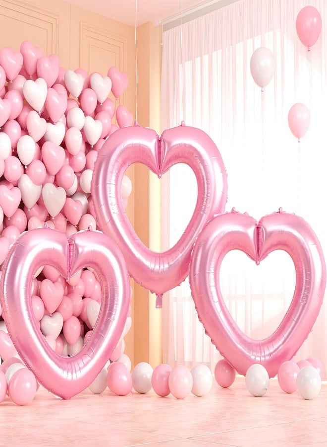 Vibzox Pink Heart Balloons,3Pcs 40Inch Large Hollow Out Heart foil Balloon for Valentine's Day Birthday Wedding Engagement Bridal Showers Anniversary Party Decorations - Image 1