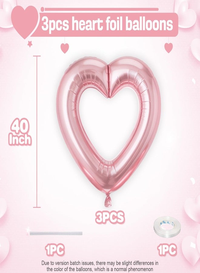 Vibzox Pink Heart Balloons,3Pcs 40Inch Large Hollow Out Heart foil Balloon for Valentine's Day Birthday Wedding Engagement Bridal Showers Anniversary Party Decorations - Image 2
