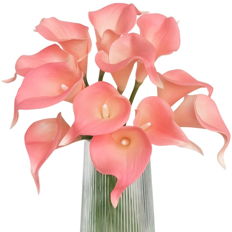 Letjolt Artificial Calla Lily Pink Flowers 12Pcs Fake Flower Bouquet for Home Decoration Wedding Party Decor Light Pink