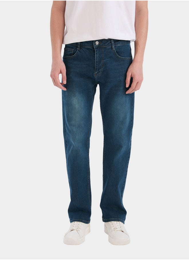 DeFacto DeFacto Men's Dark Wash Blue Straight Leg Jeans  - Image 1