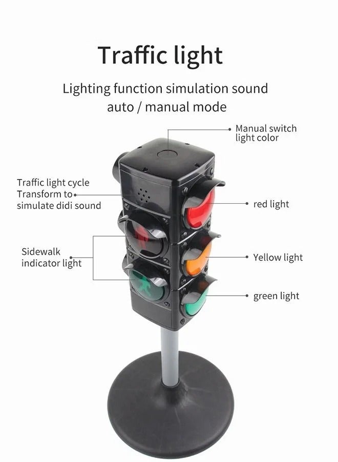Height Adjustable Simulated Traffic Lights Lamp with Base Sound Light Early Education Toy Crosswalk Signal for Pretend Play  - Image 4