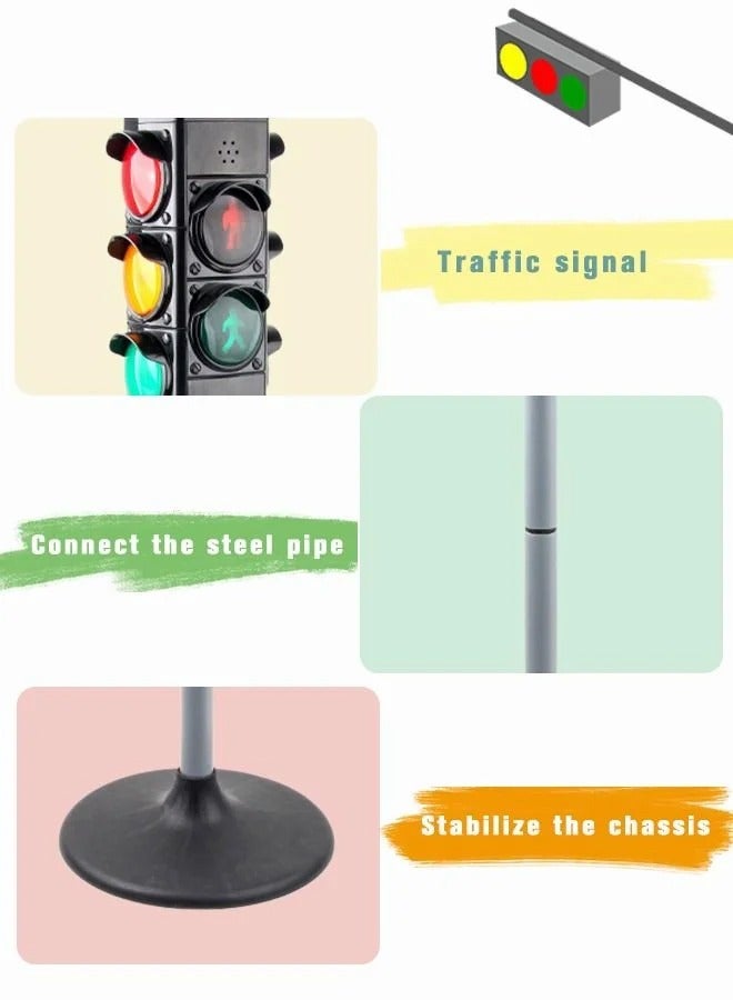 Height Adjustable Simulated Traffic Lights Lamp with Base Sound Light Early Education Toy Crosswalk Signal for Pretend Play  - Image 3