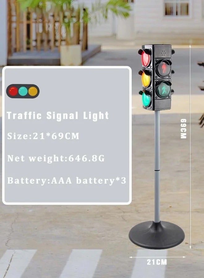 Height Adjustable Simulated Traffic Lights Lamp with Base Sound Light Early Education Toy Crosswalk Signal for Pretend Play  - Image 5