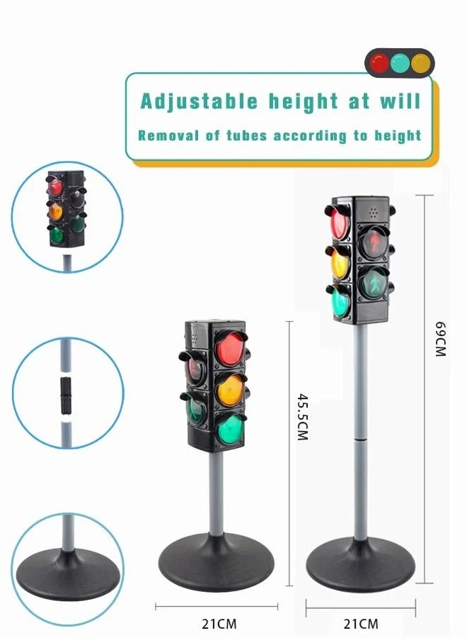 Height Adjustable Simulated Traffic Lights Lamp with Base Sound Light Early Education Toy Crosswalk Signal for Pretend Play  - Image 2