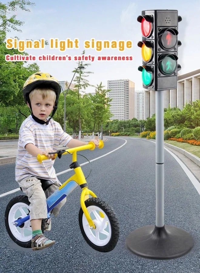 Height Adjustable Simulated Traffic Lights Lamp with Base Sound Light Early Education Toy Crosswalk Signal for Pretend Play  - Image 1