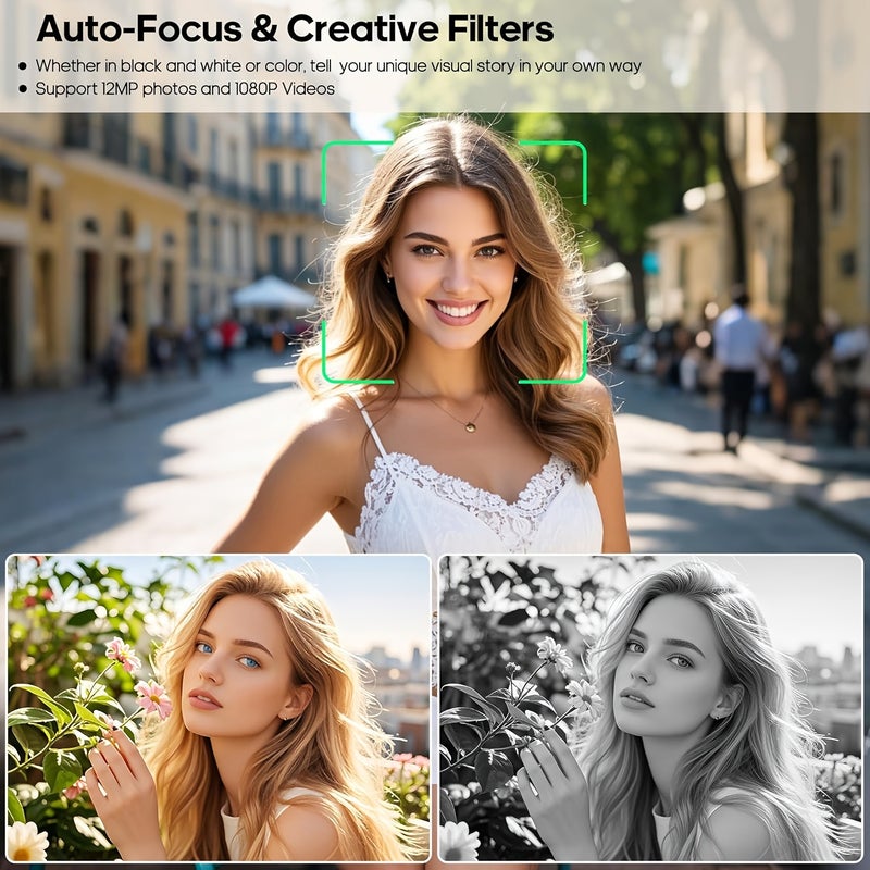 Vintage Digital Camera, Portable Retro Twin-Lens Reflex Style with 16GB Card, 12MP Photos, Autofocus, 1080P FHD Video, 1000mAh Battery and Dual  Filters - Image 5