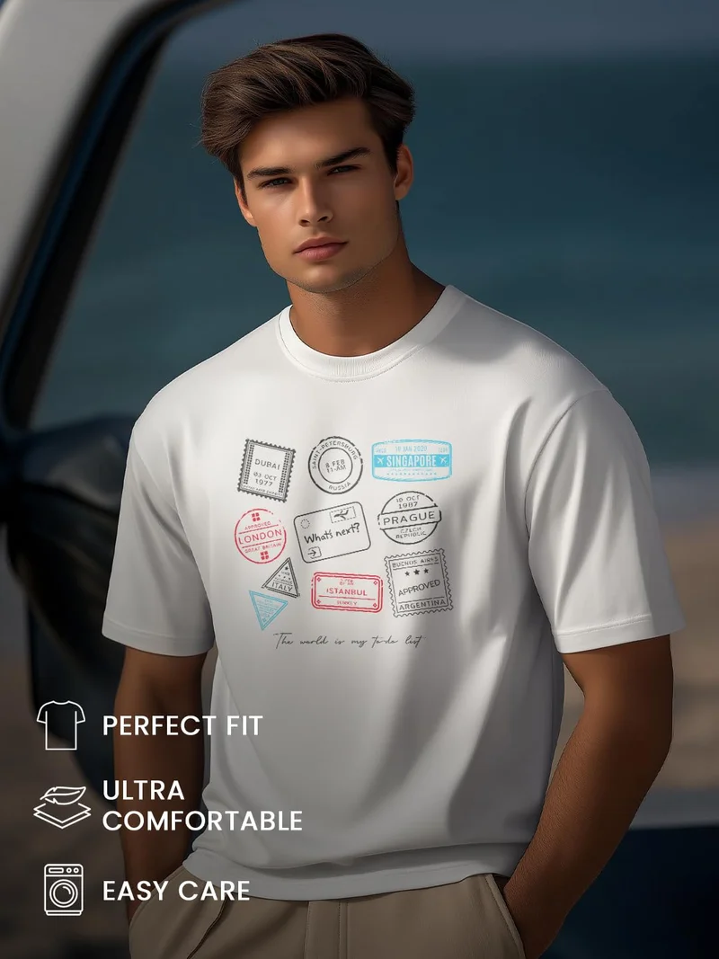 NOBERO  Men's White Cotton Graphic Print T-Shirt for Men | Best Price UAE