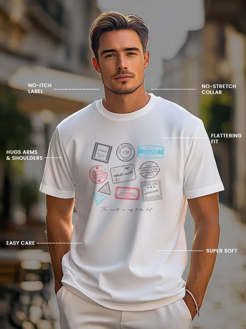 NOBERO  Men's White Cotton Graphic Print T-Shirt for Men | Best Price UAE