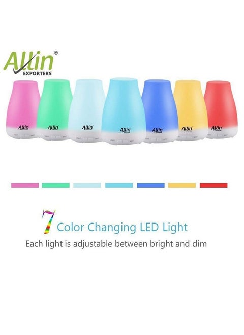 موزع روائح الزيوت العطرية البلاستيكي من Allin Exporters 4 في 1 لتنقية وتأين وترطيب ونشر الروائح، مرطب بالموجات فوق الصوتية برذاذ بارد مع 7 مصابيح LED متغيرة الألوان (Dt-1508-C)