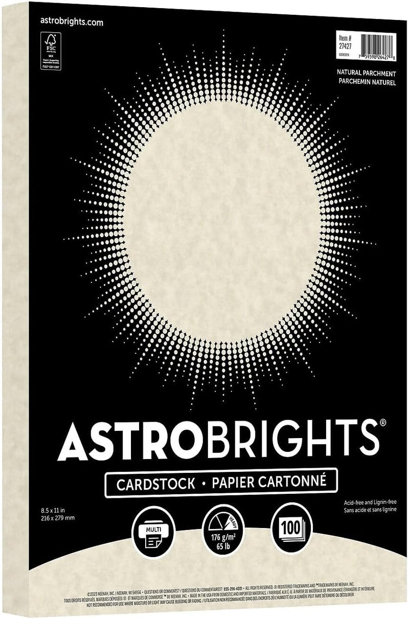 Astrobrights Wausau Astroparche Specialty Cardstock, Natural Parchment, 8.5 x 11 Inches, 100 Count - Image 1