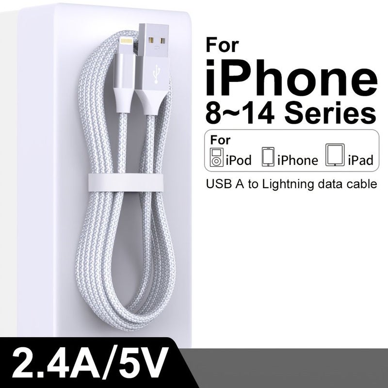Usb A To Lightning Cable 10ft 3m Braided Nylon 2 4A Fast Charging High Speed Data Transfer For iPhone iPad Car Use Black And White - Image 1