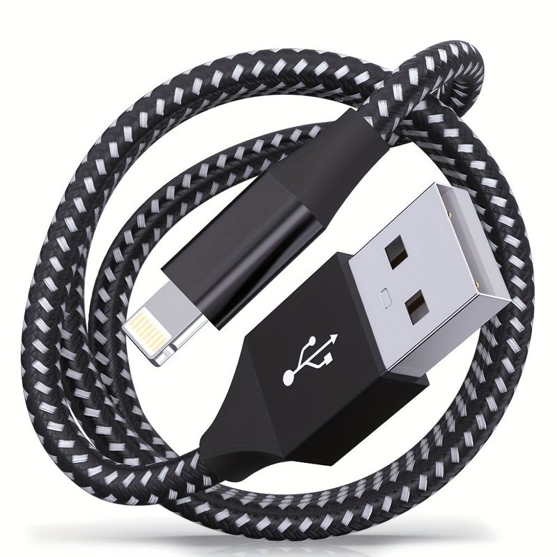 Usb A To Lightning Cable 10ft 3m Braided Nylon 2 4A Fast Charging High Speed Data Transfer For iPhone iPad Car Use Black And White - Image 3