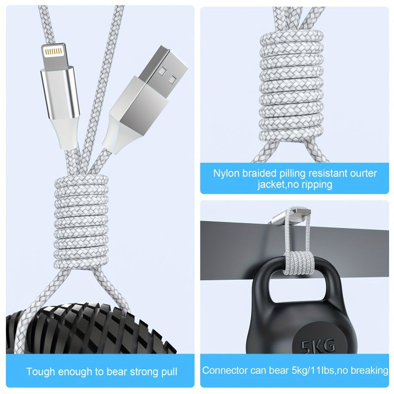 Usb A To Lightning Cable 10ft 3m Braided Nylon 2 4A Fast Charging High Speed Data Transfer For iPhone iPad Car Use Black And White - Image 4