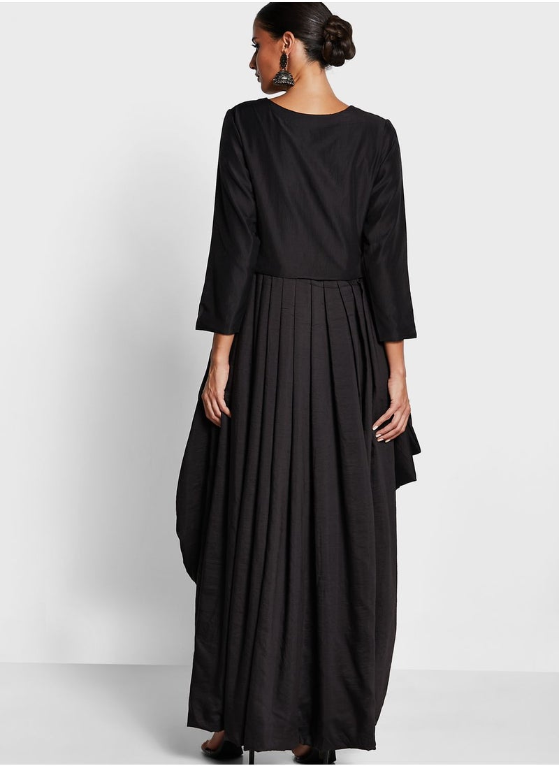 Devoiler Embroidered Yoke Asymmetric Drape Dress  - Image 2