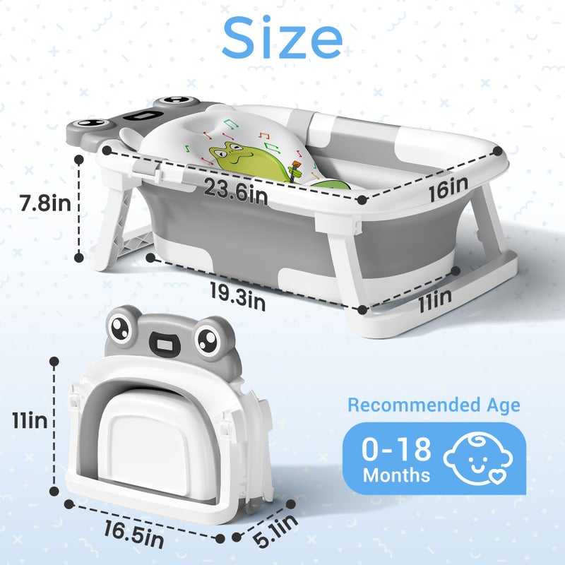 Bunwag Baby Bathtub, Collapsible Newborn Bathtub for Infant to Toddler 0-24 Months with Soft Cushion and Thermometer,Portable Travel Newborn Tub with No-Slip Feet, Baby Shower Gifts,Grey - Image 2