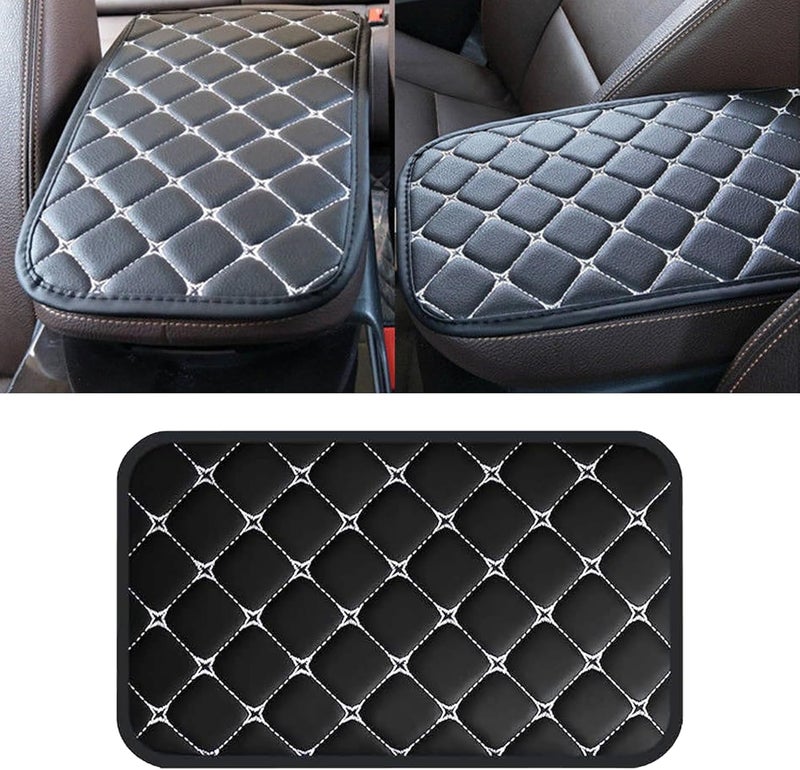 Couslcd Car Center Console Cushion Pad, Universal PU Leather Waterproof Car Armrest Protection Cover, Comfortable Universal Car Interior Decor Accessories for SUV, Sedan, Truck (Black/White) - Image 1