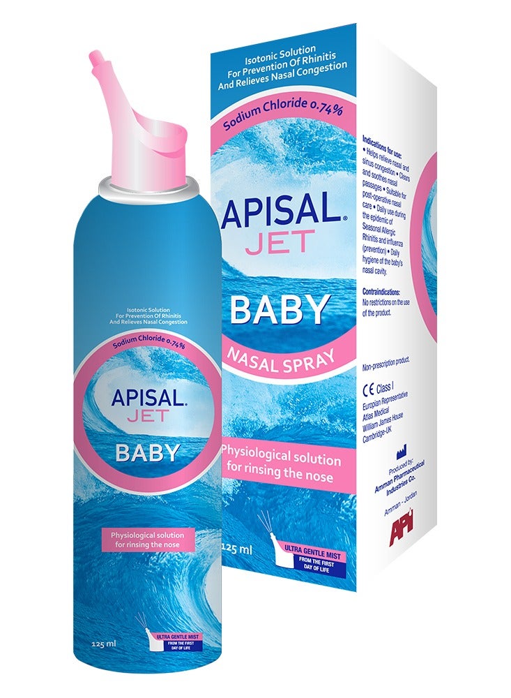 Apisal Jet Baby Nasal Spray – Sterile Sea Water, Rapid Baby Rhinitis Relief, 100 ml