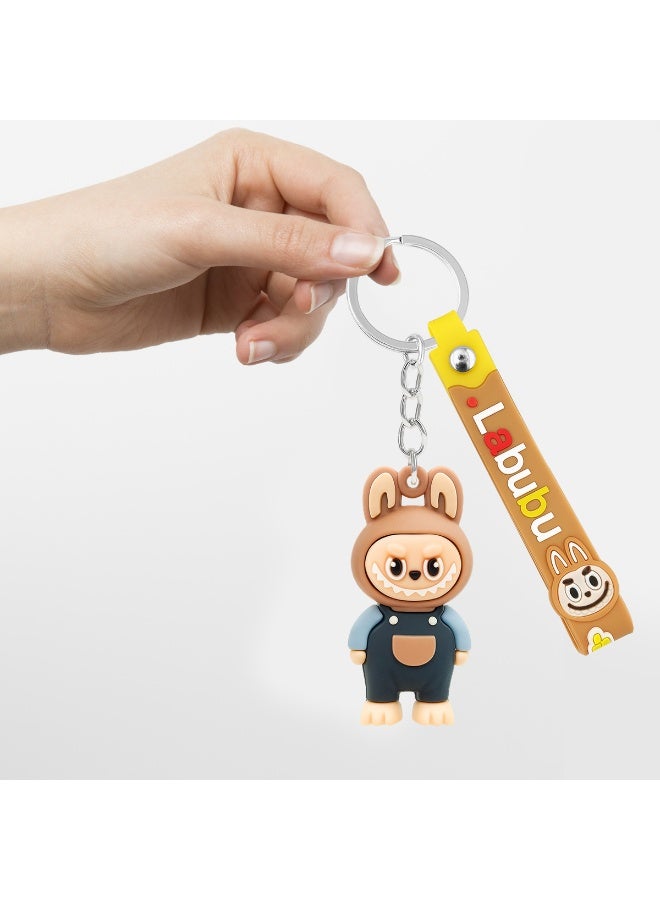 لابوبو سلسلة مفاتيح LABUBU على شكل شخصية كرتونية مع بطاقة مطاطية مقاس 12.5 سم - سلسلة مفاتيح متينة من البولي فينيل كلوريد للحقائب والمحافظ وحقائب الظهر، خفيفة الوزن، بتصميم صغير الحجم، هدية مثالية للفتيات والأصدقاء والعائلة - Image 3