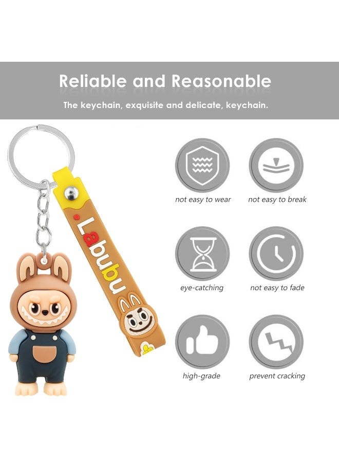 لابوبو سلسلة مفاتيح LABUBU على شكل شخصية كرتونية مع بطاقة مطاطية مقاس 12.5 سم - سلسلة مفاتيح متينة من البولي فينيل كلوريد للحقائب والمحافظ وحقائب الظهر، خفيفة الوزن، بتصميم صغير الحجم، هدية مثالية للفتيات والأصدقاء والعائلة - Image 4