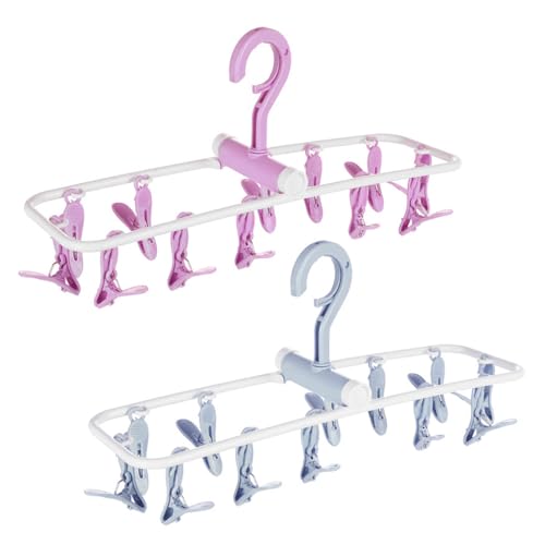 HKzzy ZACI 2 Pack Clothes Drying Rack,12 Clips Laundry Drying Rack Folding Sock and Underwear Plastics Hanger - Image 1