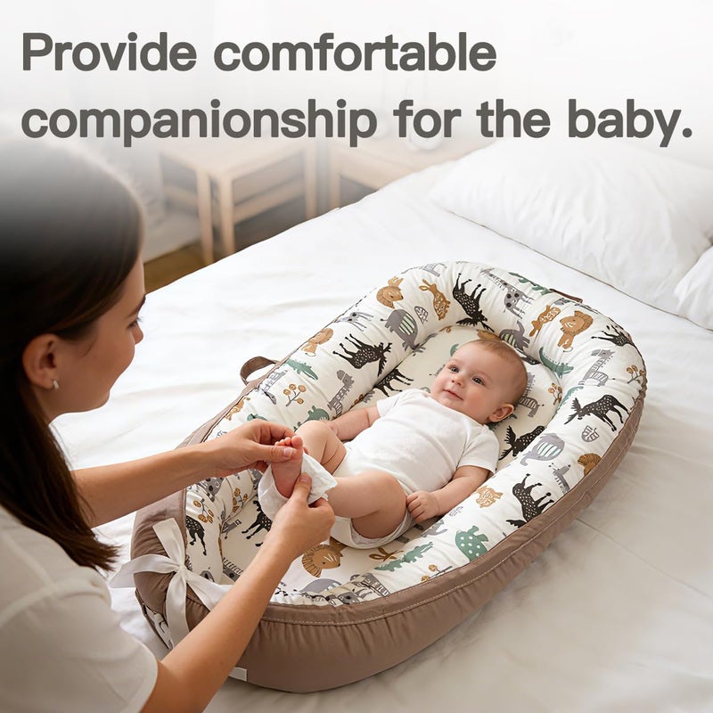 Bubbyhuts Baby Lounger-Breathable and Soft Organic 100% Cotton, Portable Infant Lounger with Removable Lounger Cover, Floor Lounger for Newborn - Sheep Monkey - Image 3