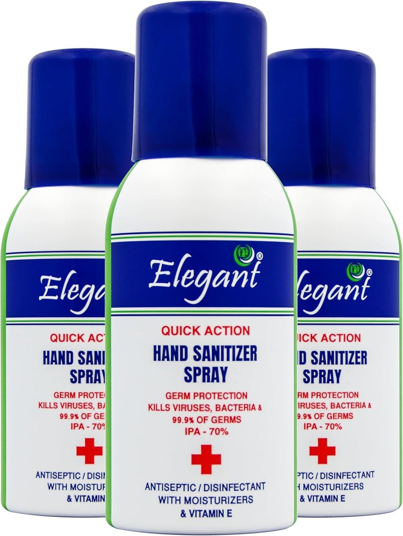 Elegant Hand Sanitizer Spray – 100ml – Pack of 3 – 70% IPA – Advanced Germ Protection – Moisturizers & Vitamin E - Image 1