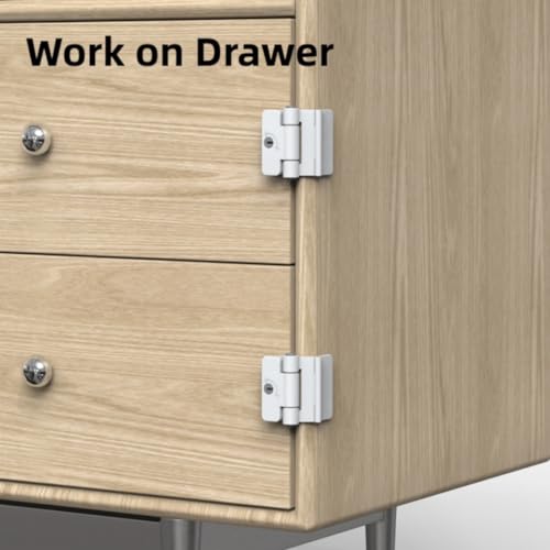 FIGEPO Refrigerator Adhesive Locks Double Button Fridge Door Lock with Key, Child Proof Freezer Cooler Door Lock, Child Baby Safety File Drawer Lock and Cabinet Locks (White, 2) - Image 3