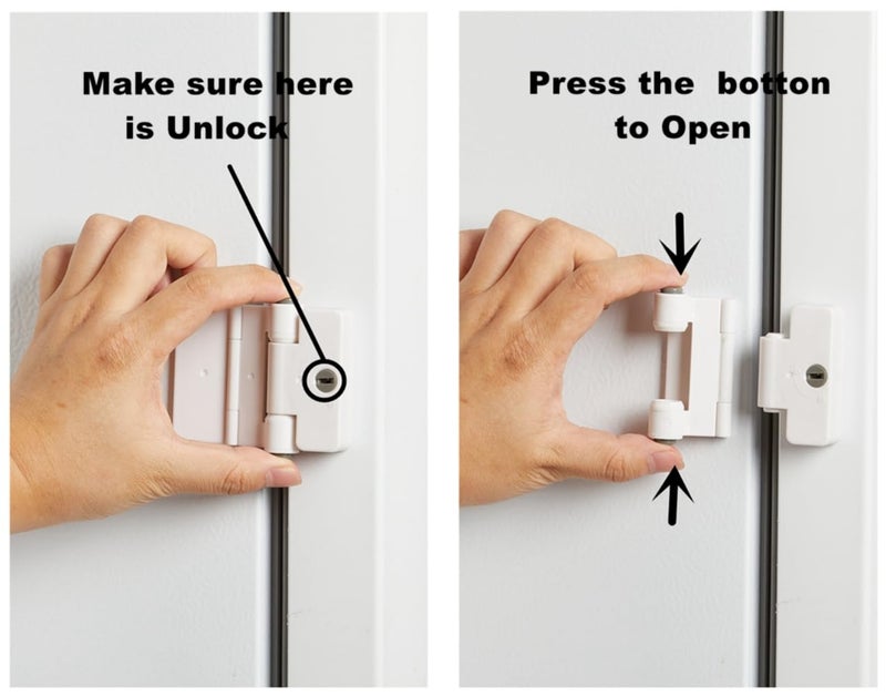 FIGEPO Refrigerator Adhesive Locks Double Button Fridge Door Lock with Key, Child Proof Freezer Cooler Door Lock, Child Baby Safety File Drawer Lock and Cabinet Locks (White, 2) - Image 5