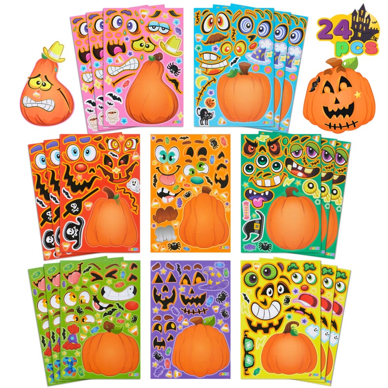 JOYIN 24 Pcs Halloween Pumpkin Decorating Stickers Party Favor for Kids Art Crafts Party Supplies Pumpkin Face Sticker with 8 Designs Halloween Treats Classroom Activities Games - Image 2