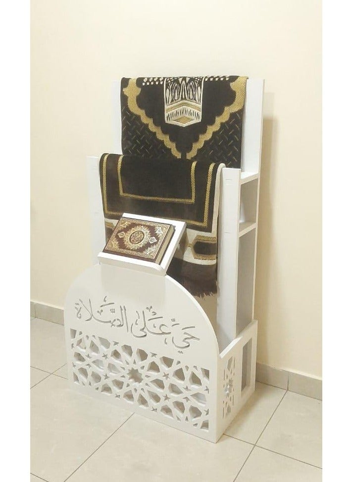 Prayer Mat (Rug) and Quran Holder Prayer Corner Elegant White Organizer for Prayer Corner at Home or Office  Living Room, Bedroom or Office  - Image 2