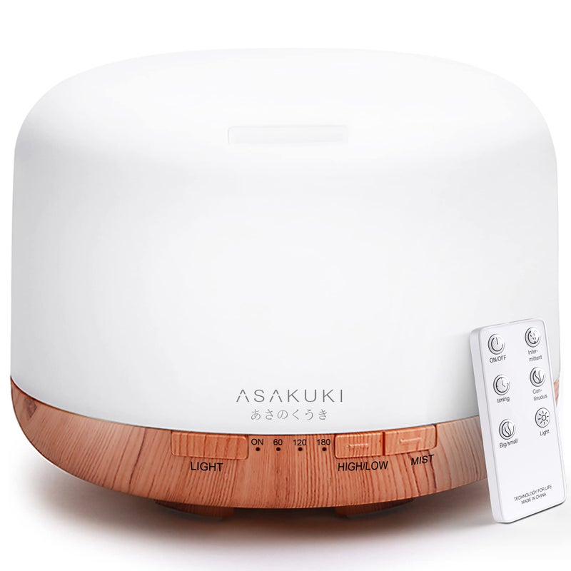 ASAKUKI 500ml Premium, Essential Oil Diffuser with Remote Control, 5 in 1 Ultrasonic Aromatherapy Fragrant Oil Humidifier Vaporizer, Timer and Auto-Off Switch Brown - Image 1